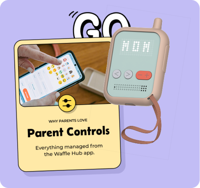 Waffle Go parent controls feature card managed via Waffle Hub app